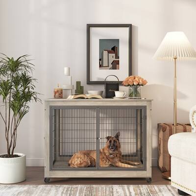 Dog Crate on Wheels with Double Doors and Lift Top(43.7"W x 30"D)