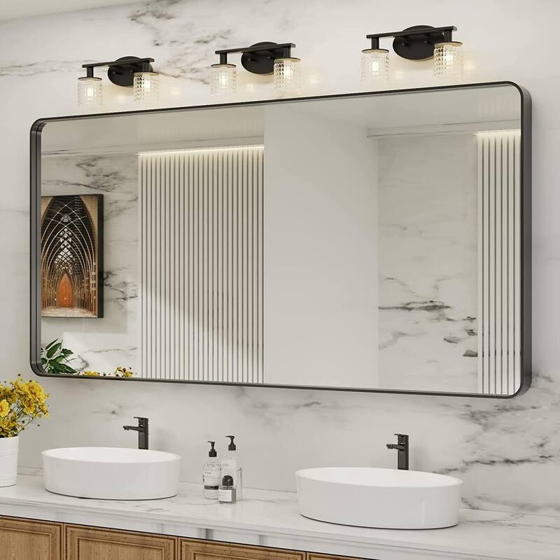Raven Rectangular Metal Framed Wall Mounted LED Bathroom Vanity Mirror in Black