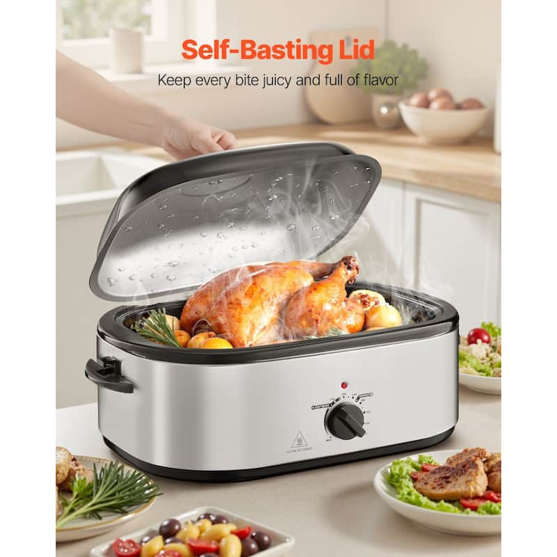 Black-Silver 22QT Electric Roaster Oven with Self-Basting Lid - 23.31 x 15.67 x 12.80 inch