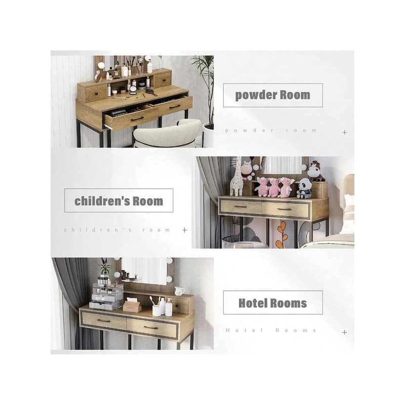 Sunvivi Makeup Vanity With 3 Color Dimmable Lighted Hollywood Mirror