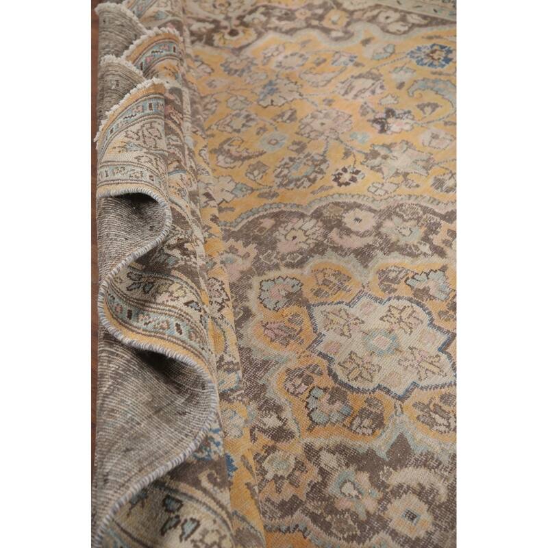 Hand Knotted Oriental 100% Wool Carpet Traditional Floral Yellow & Gold Mashad Area Rug - 12' 5'' X 9' 4''
