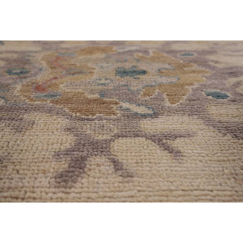 Beige Floral Oushak Vegetable Dye Area Rug Hand-Knotted Wool Carpet - 8'2" x 10'0"