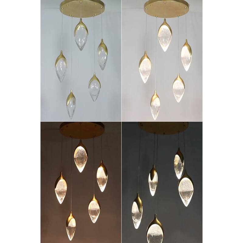 Modern LED Gold 5-Light Cluster Glass Chandelier for Kitchen Island Stairwell