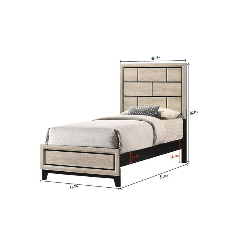 Twin Size Wood Contemporary Platform Bed with Geometric Headboard and Low-Profile Design