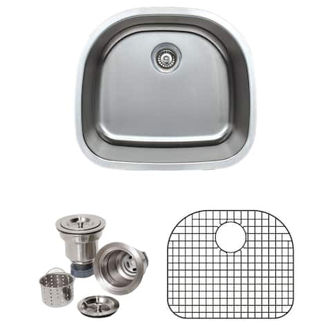 Wells Sinkware Craftsmen Series 24-inch 16-gauge Undermount D-Shape Single Bowl Stainless Steel Kitchen Sink Package