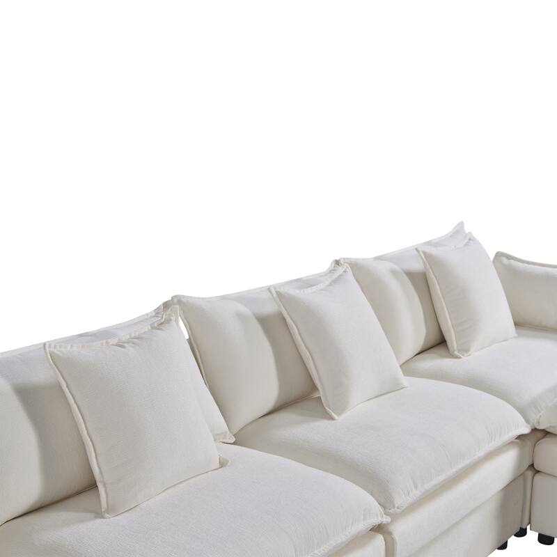 142.52" U-Shaped 6-Seat Sectional Sofa with Convertible Chaise and Ottomans, Spacious Cloud Couch