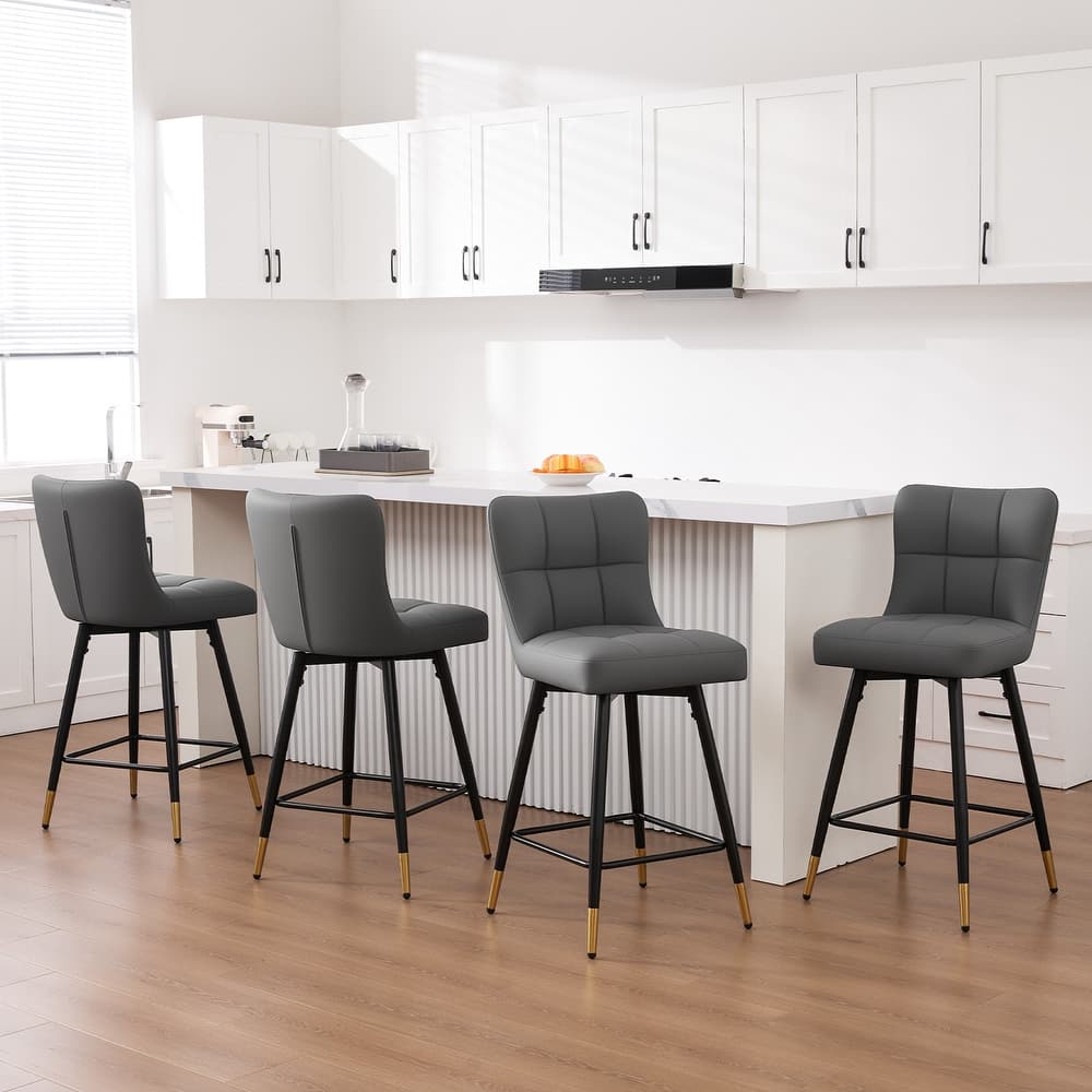 Faux Leather Swivel Counter Height Barstools Set of 2 with High Back - 38.98"H x 17.72"W x 21.26"D