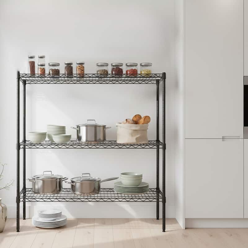 3 Tier Metal Shelf Wire Shelving Unit - Set of 2, 1050lbs Capacity Heavy Duty Adjustable Storage Rack with Shelf Liners