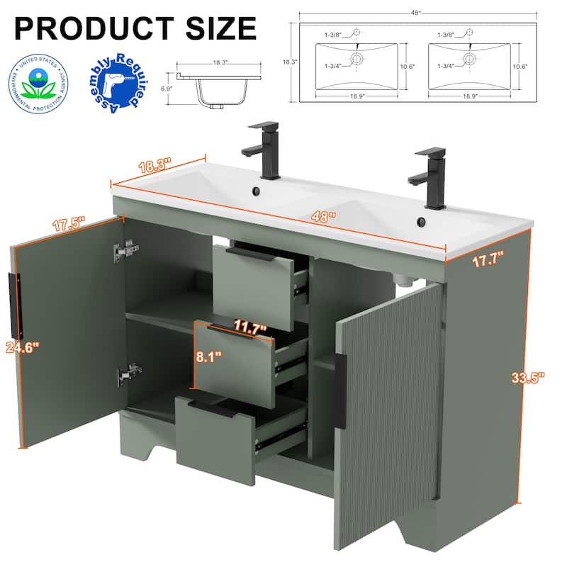 Vertical Stripes Bathroom Vanity Set with Sink Top & Faucet