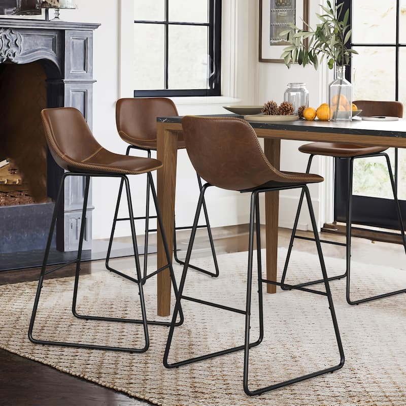 Modern 30.in Bar Height Bar Stool with PU Leather and Metal Frame Barstools for Kitchen Island