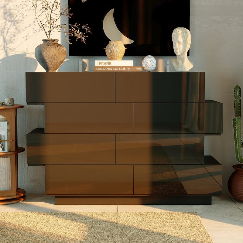 Contemporary High Gloss White Eight-Drawer Dresser, Chest of Drawers