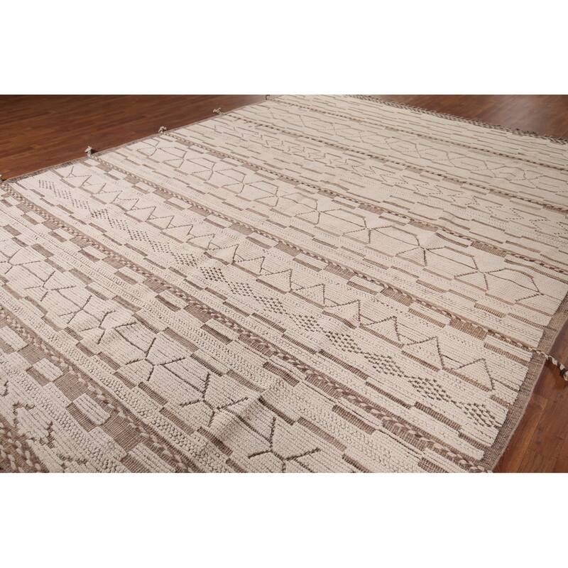 Moroccan Oriental Large Area Rug Hand-Knotted Abstract Wool Carpet - 10'1"x 13'9"
