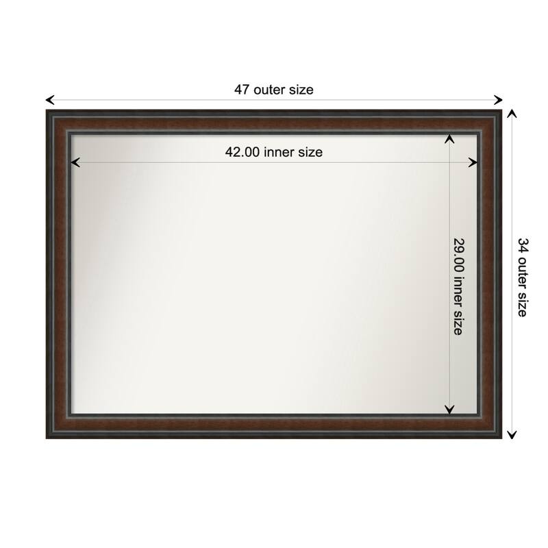 Cyprus Walnut Framed Non-Beveled Custom Wall Mirror, Bathroom Vanity Mirror - Outer Size: 46.75 x 33.75