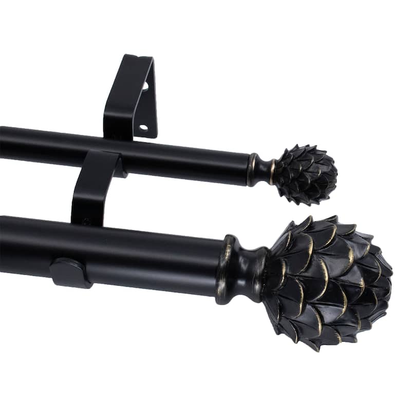 MERIVILLE 1-Inch Diameter Double Window Curtain Rod, Artichoke Finial - Black - 84"-120"