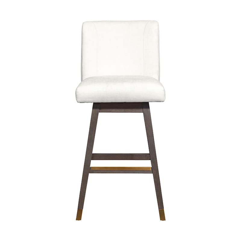 HomeRoots 30" Pearl and Gray Upholstered and Solid Wood Bar Height Swivel Bar Chair