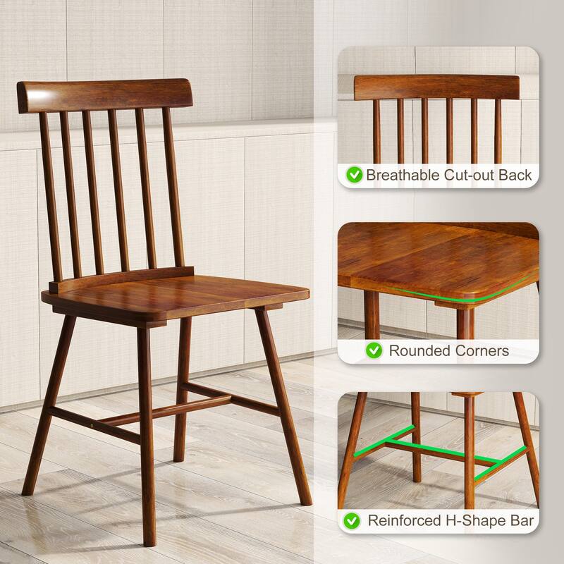 HOMCOM Windsor Dining Chairs Set of 2, Nordic Wooden Kitchen Chairs with Rubber Wood Frame Black