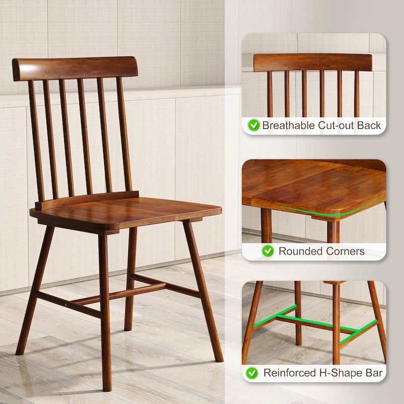 Set of 2 Wooden Dining Chairs with Curved Backrest and Spacious Seat for Kitchen or Dining Room - 17.3" W x 19.1" D x 34.6" H