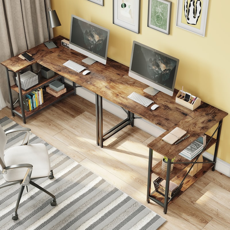 Small L Shaped Desk with Storage Shelves Corner Computer Desk