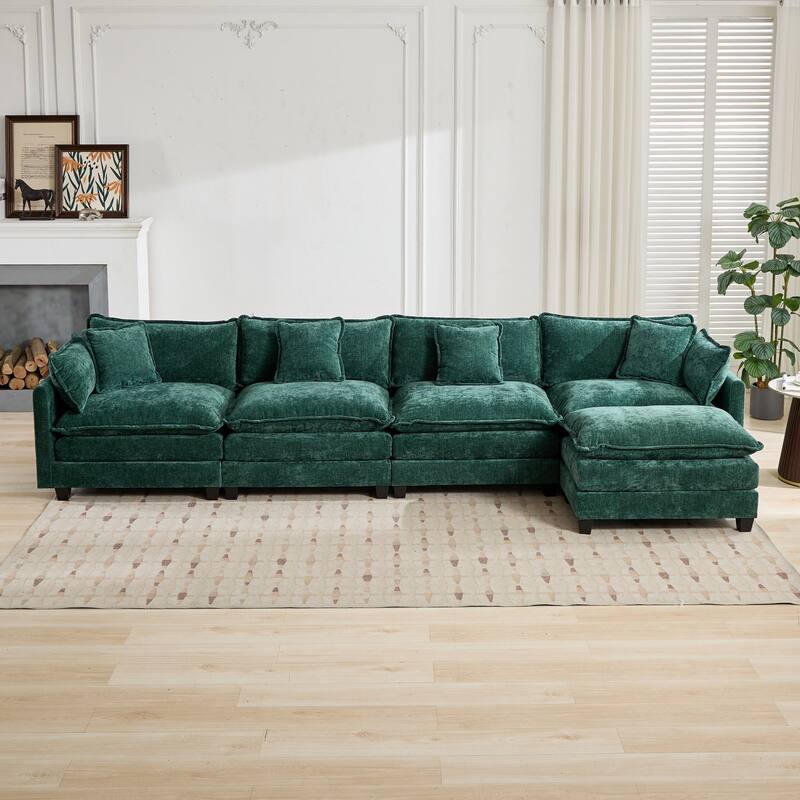 Roomfitters Large Upholstered 4-Seater Sofa with Plush Cushions and Pillows, Modern Cloud Couch for Living Room