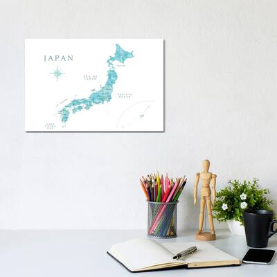 iCanvas "Map Of Japan In Aquamarine Watercolor" by blursbyai Canvas Print
