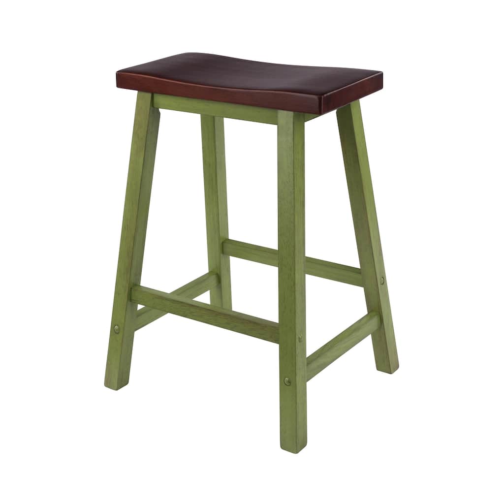Satori Saddle Seat 24" Counter Stool, Rustic Green and Walnut - N/A