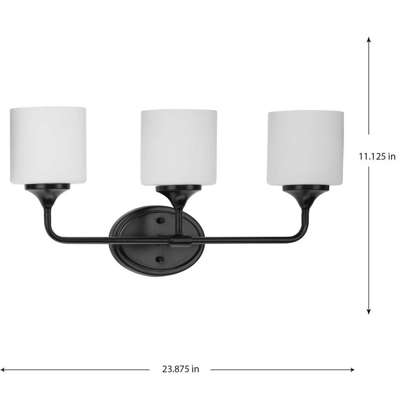 Lynzie Collection Three-Light Matte Black Etched Opal Glass Modern Bath Vanity Light - 23.875 in x 5.625 in x 11.125 in