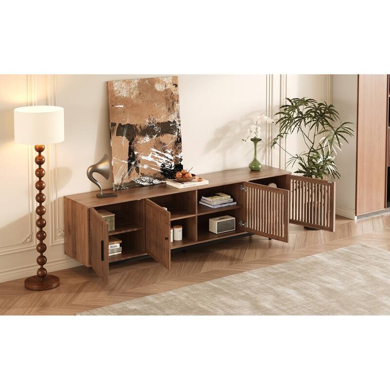 Roomfitters 78 Inch Modern TV Stand for TVs up to 85 Inch, Media Console with Soft-Closing Hinges & Solid Wood Legs, Walnut