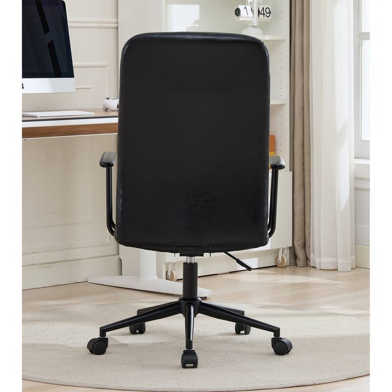 Modern PU Leather High Backrest Office Chair with Armrest, Soft Foam Seating 360-Degree Swivel, for Office, Antique Black