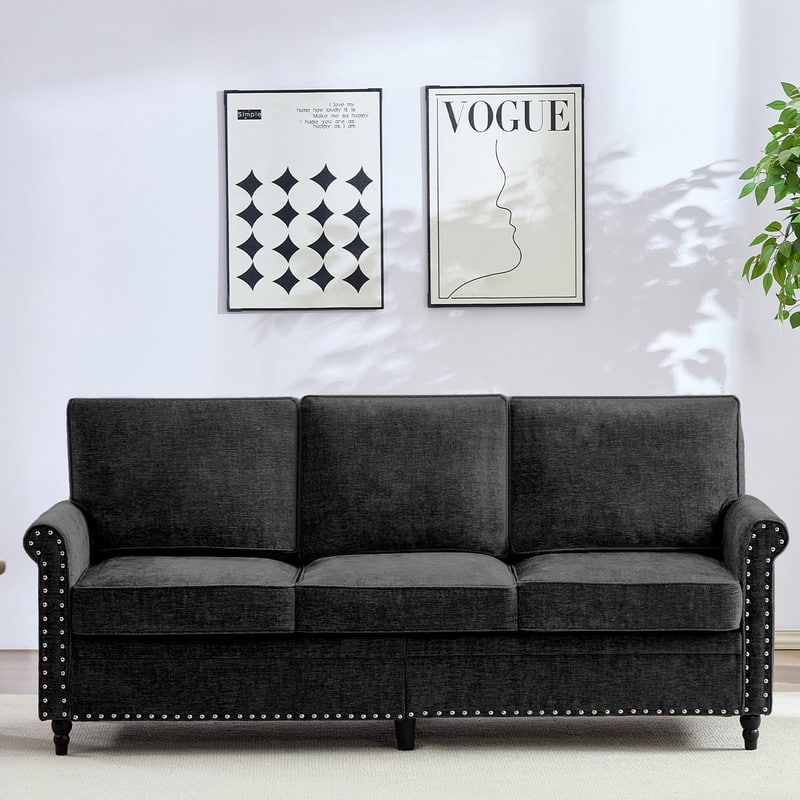 Mixoy Chenille Living Room Sofa,Modern 3-Seater Sofa Couch,Unique Riveted Look