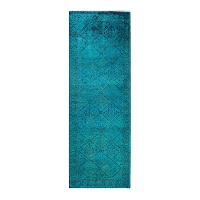 Vibrance One-of-a-Kind Hand-Knotted Runner Rug - Green, 2' 7" x 7' 4" - 2' 7" x 7' 4"