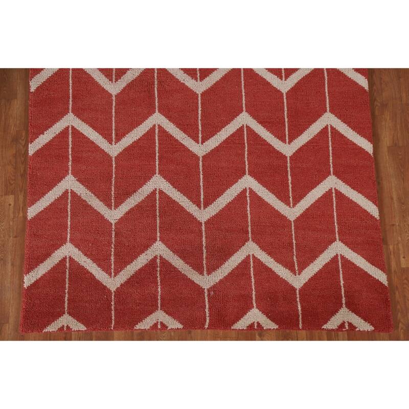 Hand Knotted Oriental 100% Wool Carpet Modern All-Over Red Gabbeh Area Rug - 7' 11'' X 4' 11''