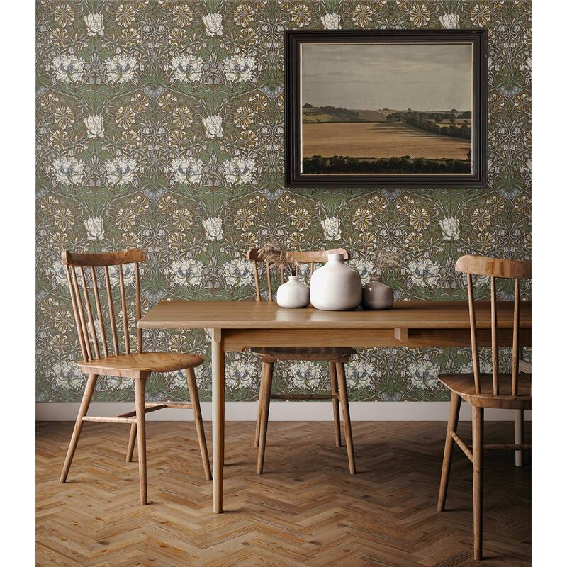 Seabrook Designs Ogee Flora Nonwoven Unpasted Wallpaper