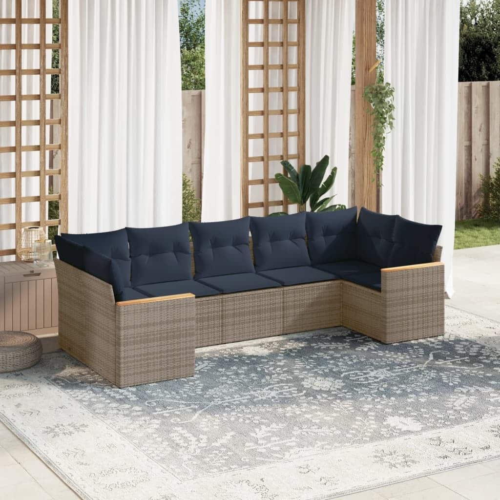 vidaXL 7 Piece Patio Sofa Set with Cushions Grey Poly Rattan - 24.4x 24.4x 27.2