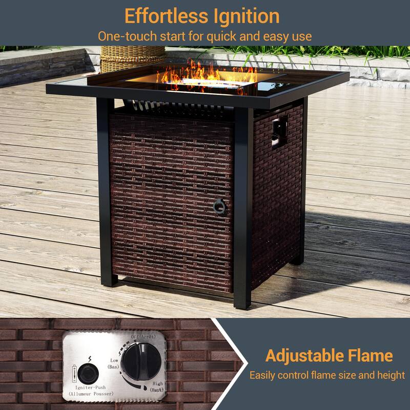 Livoosun 8 Pieces Patio Sofa with 28'' Fire Table Set, PE Wicker, Wide Armrests High Back Sofa Chair Design for Lawn, Patio