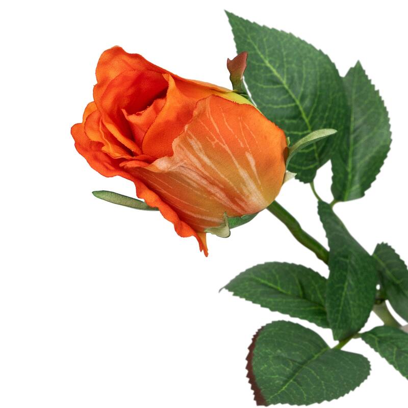 Two-Tone Rose Bud Artificial Floral Stem Spray - 23.5" - Orange and Yellow