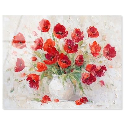 Red Blooms in a Vase Acrylic by Art Remedy, Ready to Hang
