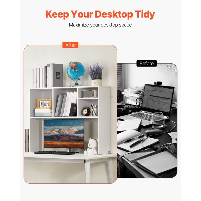 Particle Board Desktop Bookshelf, Storage Rack Wood Display Shelf and Safe - 37.0" L x 9.4" W x 28.7" H