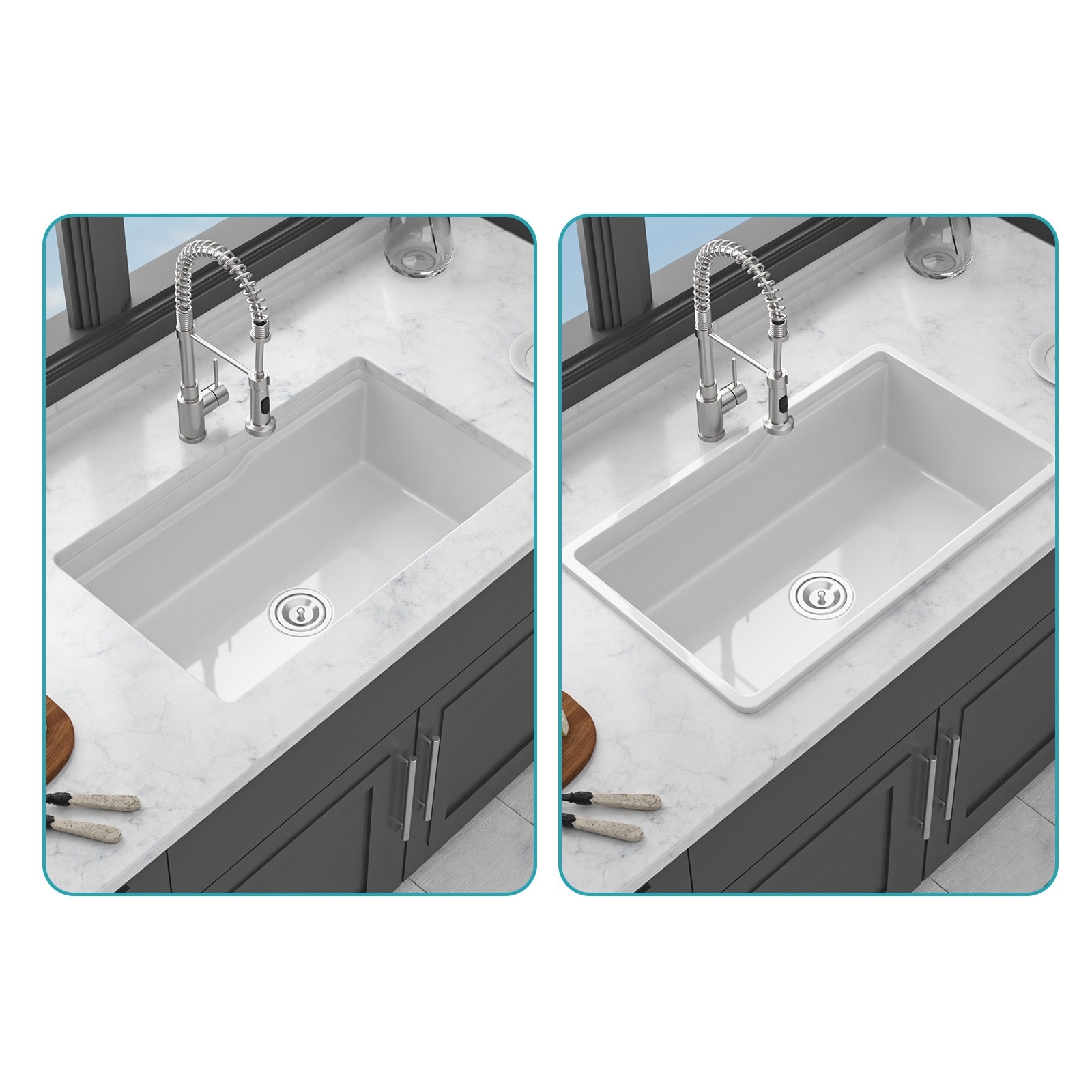 32 Inch Undermount Single Bowl Porcelain Fireclay Kitchen Sink in
