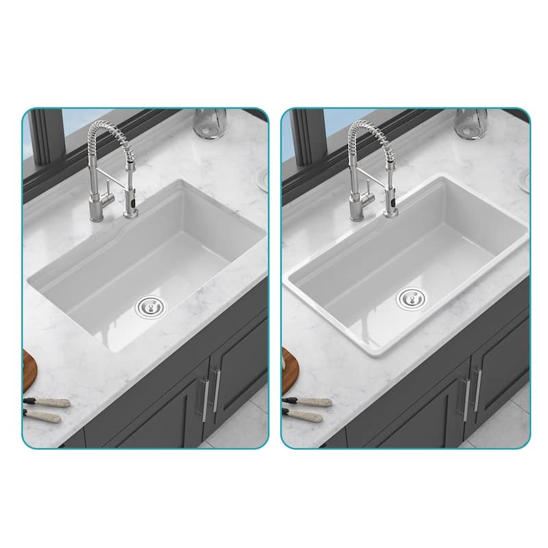 32 Inch Undermount Single Bowl Ceramic Kitchen Sink in White - 32'' x 19'' x 10''