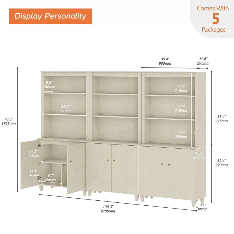 Modern 71" Tall Bookcase with Shelves & Storage Cabinet for Home Office