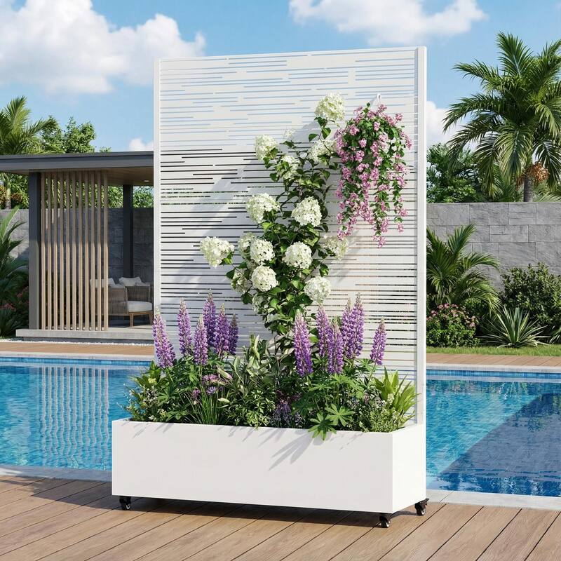 Raised Garden Bed Planter with Trellis Movable Planter Box with Lockable Wheels