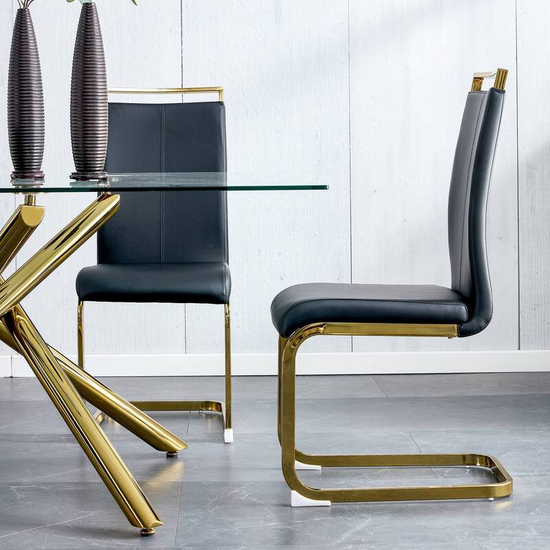 Modern PU Faux Leather High Back Dining Chairs with C-shaped Tube Chrome Metal Legs