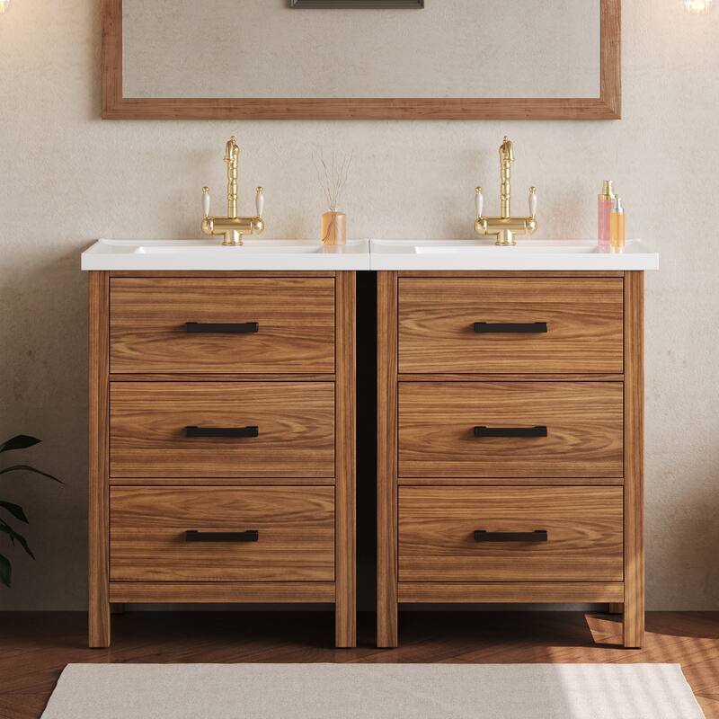 48'' Freestanding Bathroom Vanity Set with White Integrated Ceramic Sink - 48.8'' x 18.3'' x 33.8'' - 48.8'' x 18.3'' x 33.8'' - Painted - Natural Wood