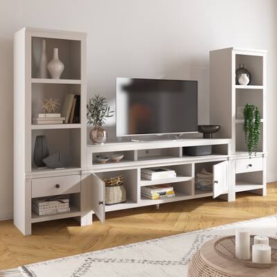 White Fully Assembled TV Stand Wall That Holds Up To 65" TVs - 122 Inch