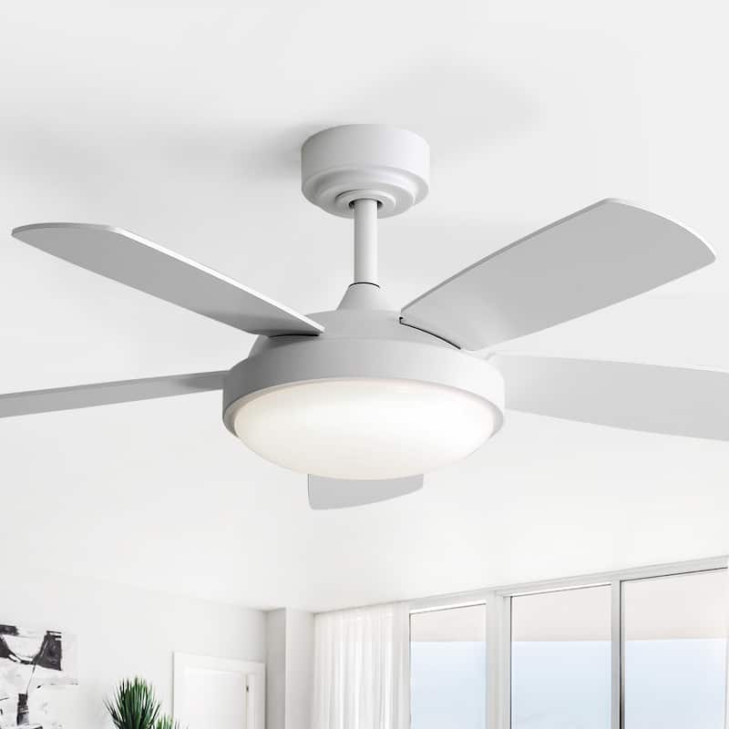 42/48 Inch Wood Ceiling Fan with Light and Remote/Smart App Control, Dimmable Lights Included - White with White Blades