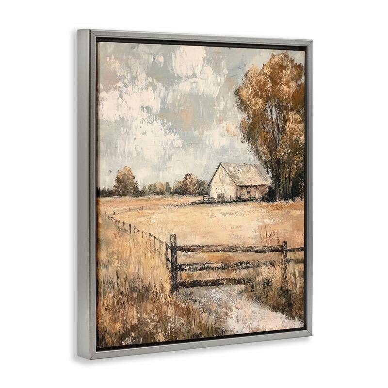 Stupell Fenced In Farm View Framed Floater Canvas Wall Art Design By Petal Prints Design