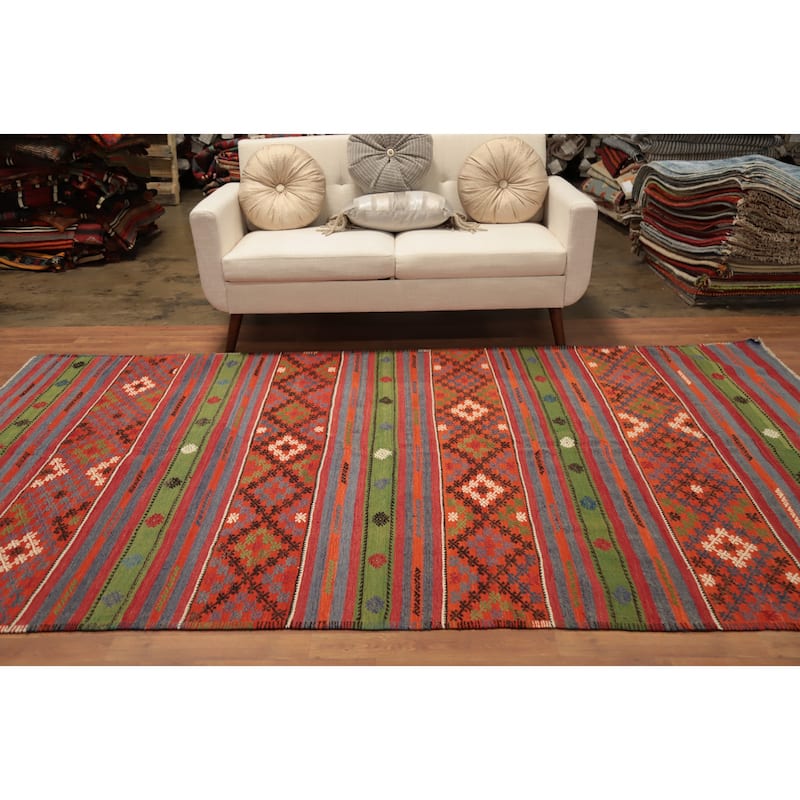 Hand Woven Oriental 100% Wool Carpet Southwestern Tribal Multi-Colored Kilim Area Rug - 10' 0'' X 6' 0''