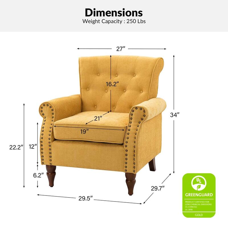 Indiges Comfy Upholstered Accent Armchair with Tufted Back Set of 2 for Bedroom Reading Office
