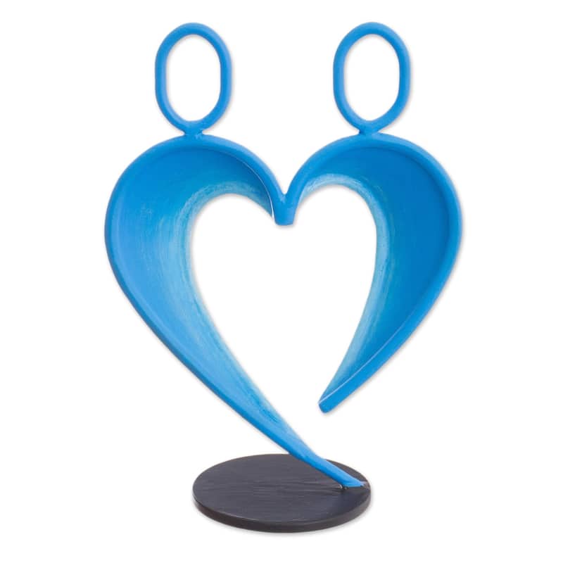 Novica Handmade Our Heart In Blue Steel Sculpture