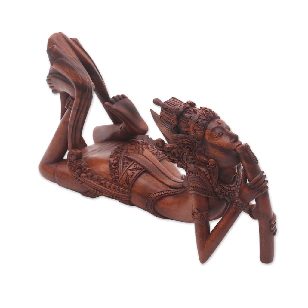Handmade Flute Player Wood statuette (Indonesia) - 51 x 31 x 27